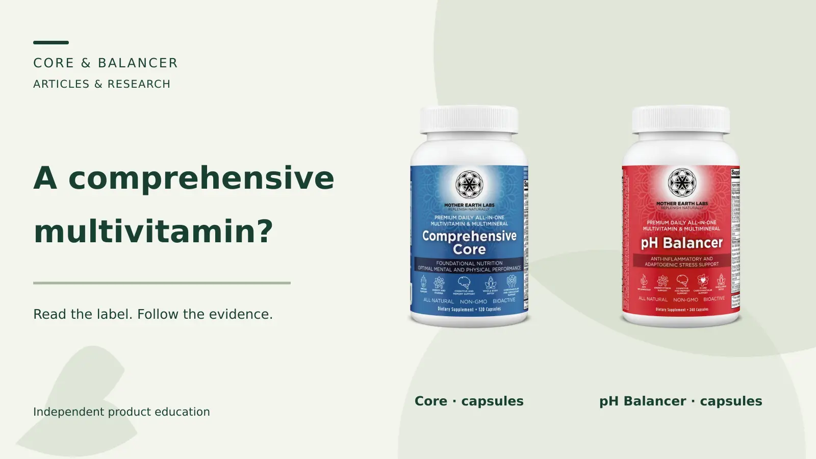 Core capsules and pH Balancer capsules — A comprehensive: multivitamin?