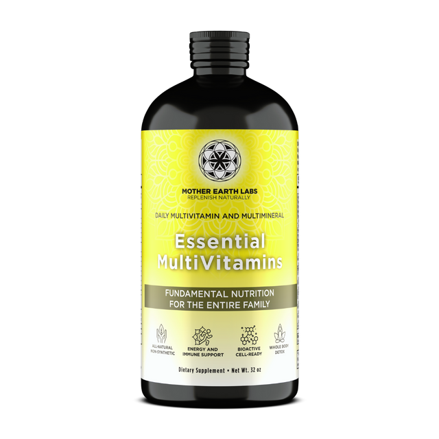 Essential MultiVitamins Liquid Multivitamin – 32 oz Glass Quart — official Mother Earth Labs product photograph