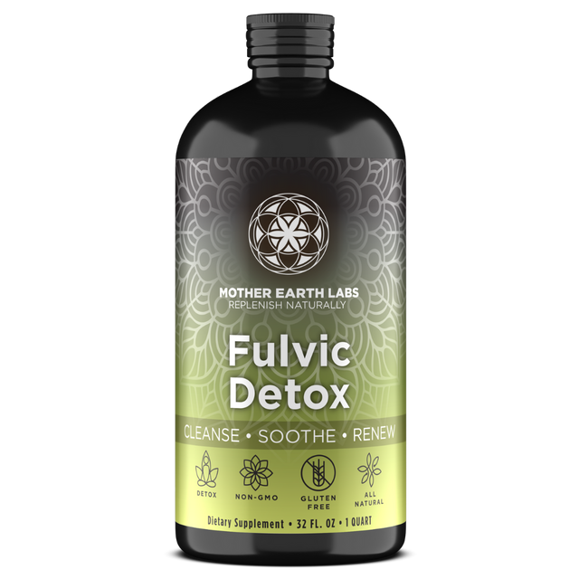 Fulvic Detox Liquid – Demineralized Fulvic Acid, 32 oz Glass Quart — official Mother Earth Labs product photograph