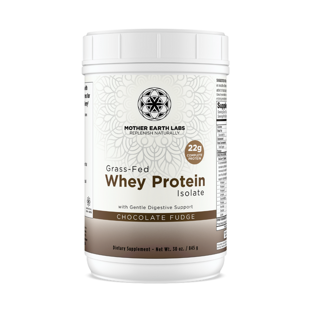 Grass-Fed Whey Protein Isolate Powder – Chocolate Fudge — official Mother Earth Labs product photograph