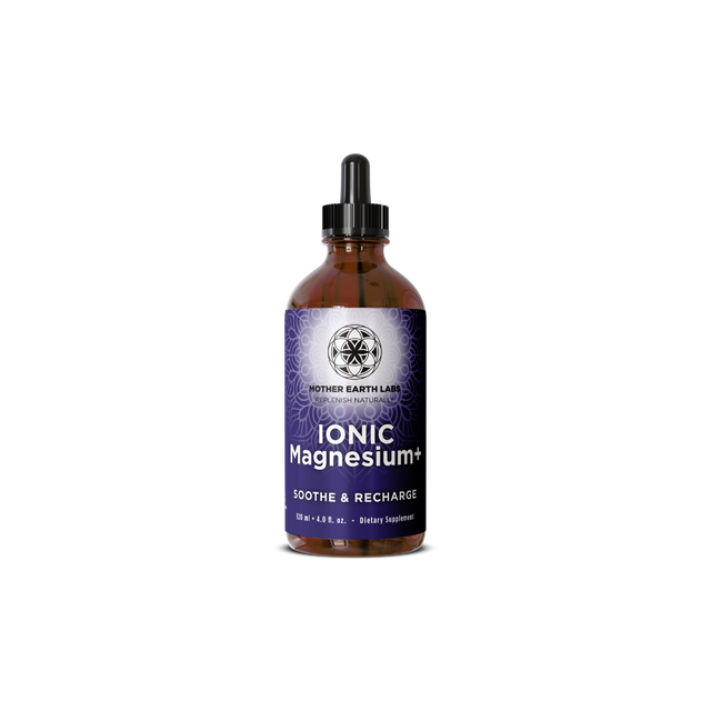 Ionic Magnesium+ Liquid Magnesium Drops with Fulvic Acid – 4 oz — official Mother Earth Labs product photograph