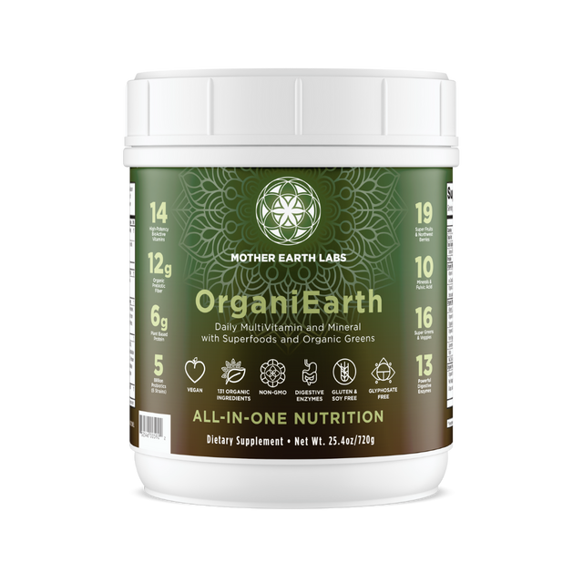 OrganiEarth Daily Greens Powder & Multivitamin — official Mother Earth Labs product photograph