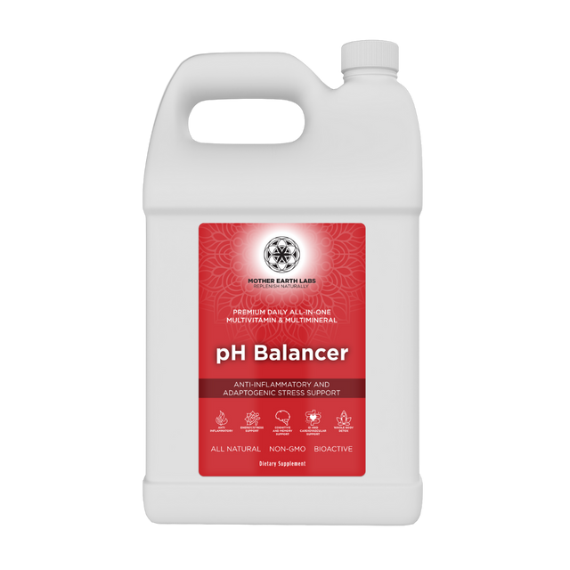 pH Balancer Liquid Multivitamin with Adaptogens – 1 Gallon — official Mother Earth Labs product photograph