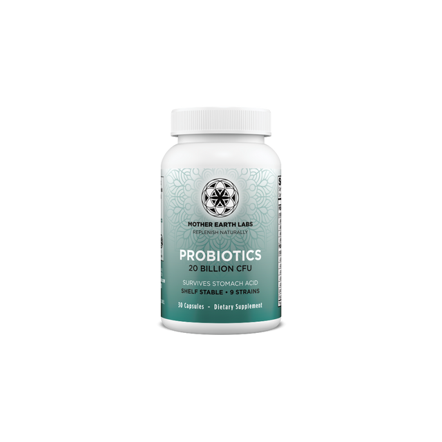 Probiotics 20 Billion CFU Capsules – 9 Strains with Prebiotics — official Mother Earth Labs product photograph