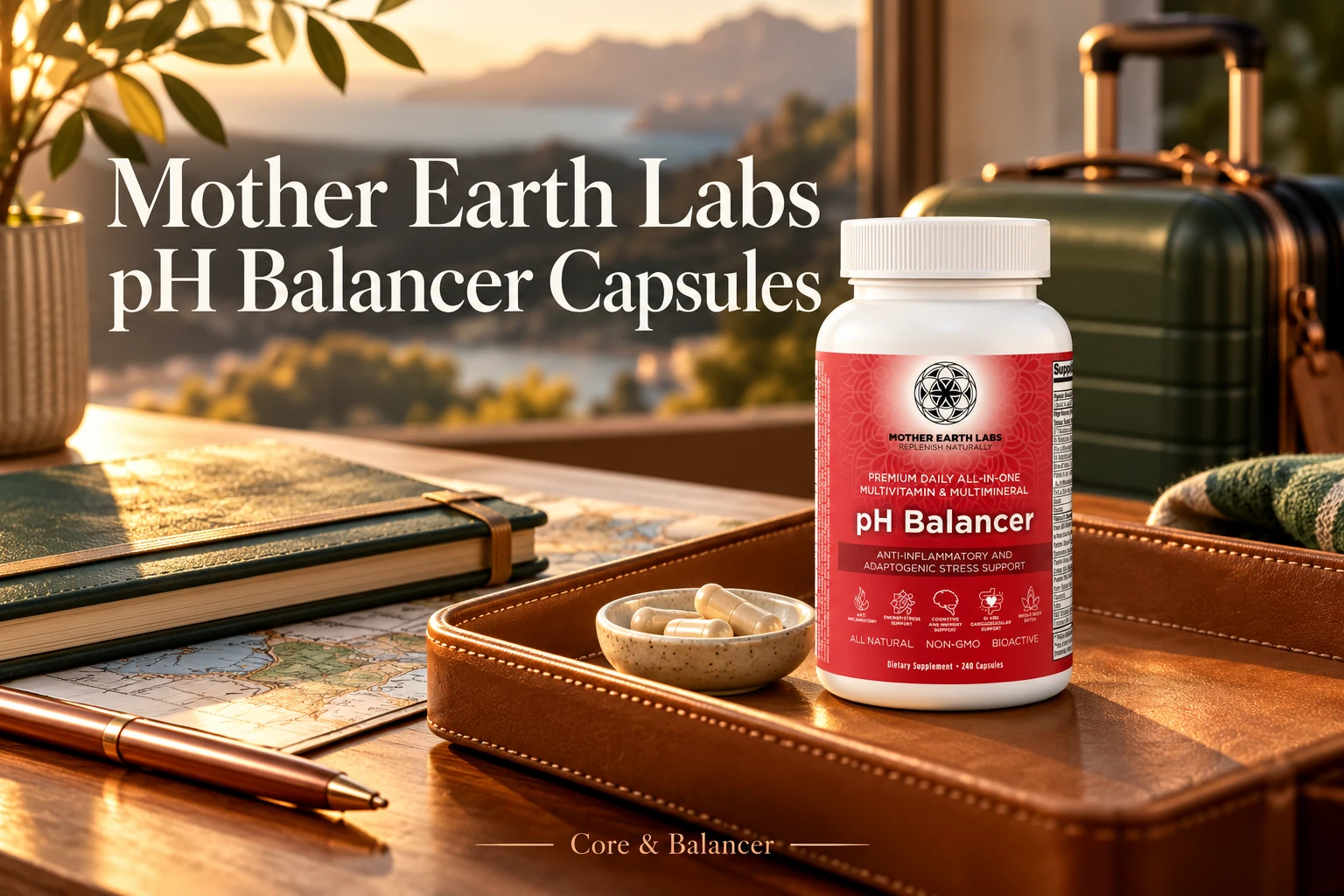Mother Earth Labs pH Balancer Capsules — product packaging in a distinct illustrated scene with the article title