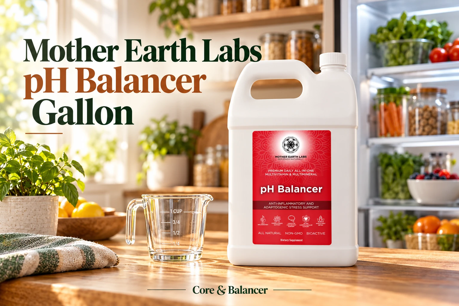 Mother Earth Labs pH Balancer Gallon — product packaging in a distinct illustrated scene with the article title