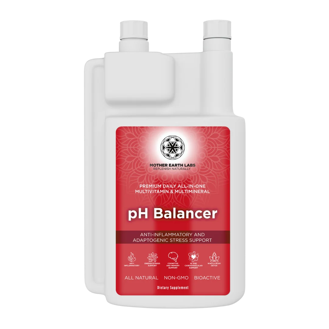 Genuine Mother Earth Labs pH Balancer quart bottle, red label